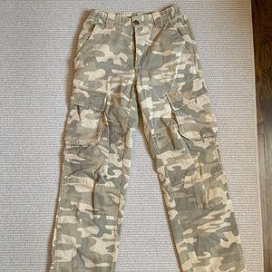 Adjustable Redhead Camo work pants with neon orange stitching, Size S